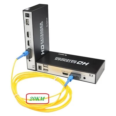 20 km HDMI Fibre Optic KVM Extender – jednorežimový vysielač SC vláknového vysielača s prijímačom{1} s HDMI slučkou