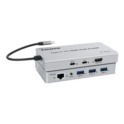 4K 60Hz HDR-10 kovový adaptér typu C na KVM pre 4 displeje